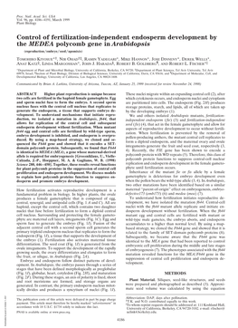 Control of Fertilization-Independent Endosperm Development by the MEDEA Polycomb Gene in Arabidopsis (Reproduction͞embryo͞seed͞apomixis)