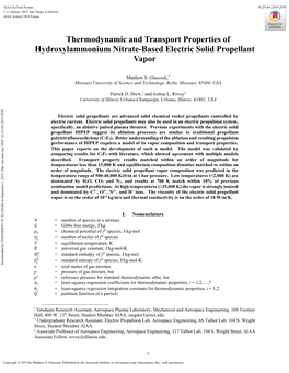 Thermodynamic and Transport Properties of Hydroxylammonium Nitrate-Based Electric Solid Propellant Vapor