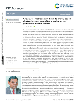 A Review of Molybdenum Disulfide (Mos2) Based Photodetectors