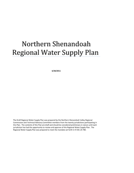 Northern Shenandoah Regional Water Supply Plan