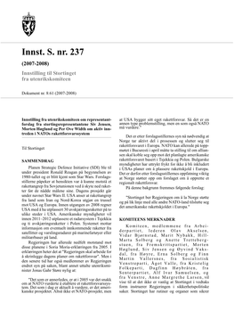 Innst. S. Nr. 237 (2007-2008) Innstilling Til Stortinget Fra Utenrikskomiteen