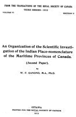 Gation of the Indian Place-Nomenclature of the Maritime Provinces of Canada