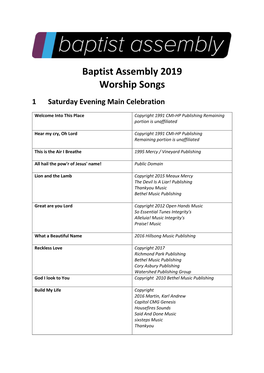 Baptist Assembly 2019 Worship Songs