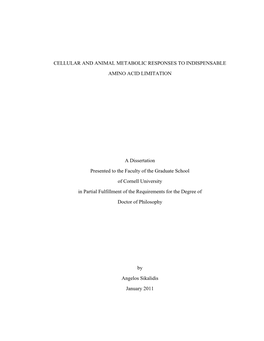Cellular and Animal Metabolic Responses to Indispensable Amino Acid Limitation
