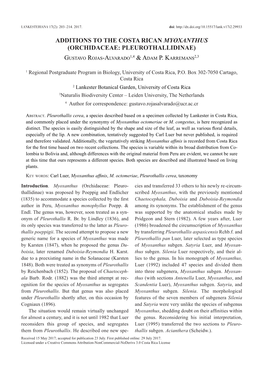 ADDITIONS to the COSTA RICAN MYOXANTHUS (ORCHIDACEAE: PLEUROTHALLIDINAE) Gustavo Rojas-Alvarado1,4 & Adam P