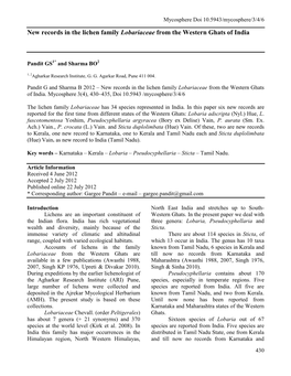 New Records in the Lichen Family Lobariaceae from the Western Ghats of India