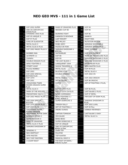 NEO GEO MVS - 111 in 1 Game List