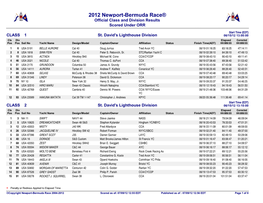 2012 Newport-Bermuda Race® Official Class and Division Results Scored Under ORR
