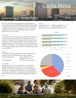 City of Costa Mesa Is Located in Central Orange County and Encompasses 16.8 Square Miles