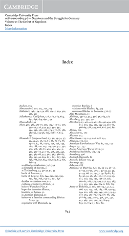 Cambridge University Press 978-1-107-08054-6 — Napoleon and the Struggle for Germany Volume 2: the Defeat of Napoleon Index More Information