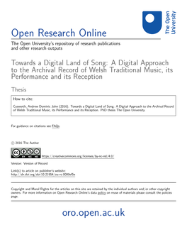 Towards a Digital Land of Song: a Digital Approach to the Archival Record of Welsh Traditional Music, Its Performance and Its Reception