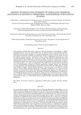 Genetic Evidence for Diversity of Spiralling Whitefly, Aleurodicus Dispersus (Hemiptera: Aleyrodidae) Populations in India