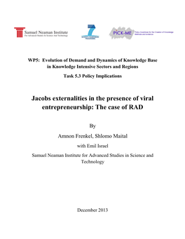 Jacobs Externalities in the Presence of Viral Entrepreneurship: the Case of RAD