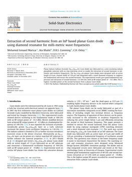 Extraction of Second Harmonic from an Inp Based Planar Gunn Diode Using Diamond Resonator for Milli-Metric Wave Frequencies