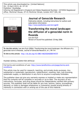 The Diffusion of a Genocidal Norm in Rwanda Lee Ann Fujii Version of Record First Published: 25 May 2006