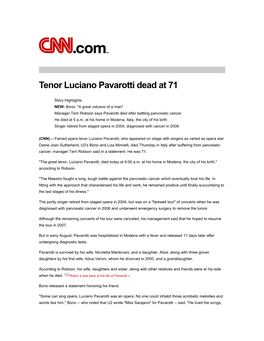 Tenor Luciano Pavarotti Dead at 71