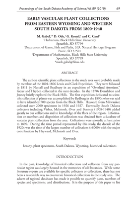 Early Vascular Plant Collections from Eastern Wyoming and Western South Dakota from 1800-1940
