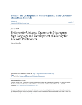 Evidence for Universal Grammar in Nicaraguan Sign Language and Development of a Survey for Use with Practitioners Martin González