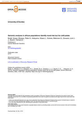 University of Dundee Genomic Analyses in African