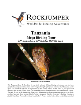 Tanzania Mega Birding Tour 22Nd September to 12Th October 2019 (21 Days)