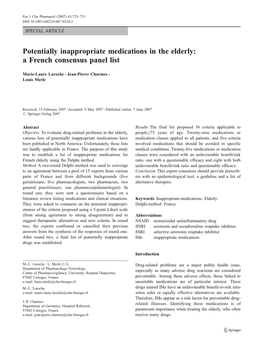 Potentially Inappropriate Medications in the Elderly: a French Consensus Panel List