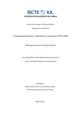 A Ocupação Indonésia E a Resistência Timorense (1975-2002)