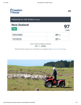 FREEDOM in the WORLD 2020 New Zealand 97 FREE /100