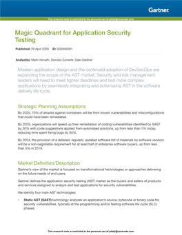 Magic Quadrant for Application Security Testing