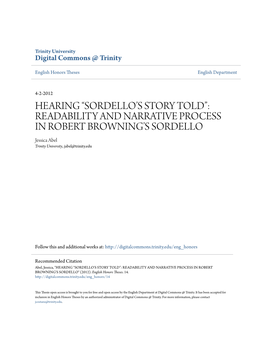 Readability and Narrative Process in Robert Browning's Sordello