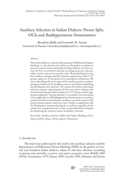 Auxiliary Selection in Italian Dialects: Person Split, Ocls and Raddoppiamento Fonosintattico