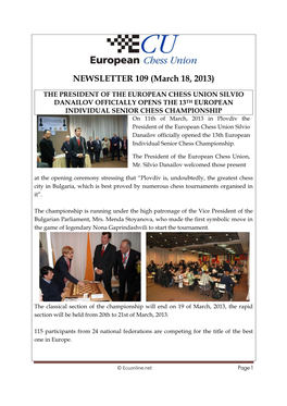 NEWSLETTER 109 (March 18, 2013)