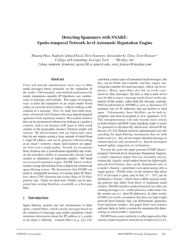 Detecting Spammers with SNARE: Spatio-Temporal Network-Level Automatic Reputation Engine