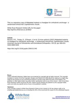 Midpalatal Implants Vs Headgear for Orthodontic Anchorage - a Randomized Clinical Trial: Cephalometric Results