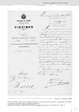 Picciano, 1° Dicembre 1899 Nota Del Sindaco Di Picciano Al Collega Di