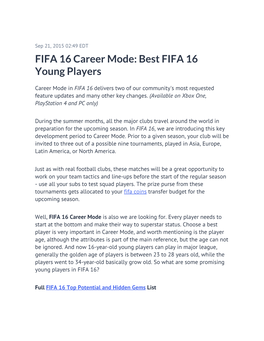 FIFA 16 Career Mode: Best FIFA 16 Young Players
