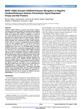 BRAF V600E Disrupts AZD6244-Induced Abrogation of Negative Feedbackpathways Between Extracellular Signal-Regulated Kinase and Raf Proteins