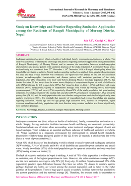Study on Knowledge and Practice Regarding Sanitation Application Among the Residents of Rangeli Municipality of Morang District, Nepal
