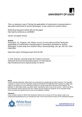 Testing the Applicability of Morphometric Characterisation in Discordant Catchments to Ancient Landscapes: a Case Study from Southern Africa