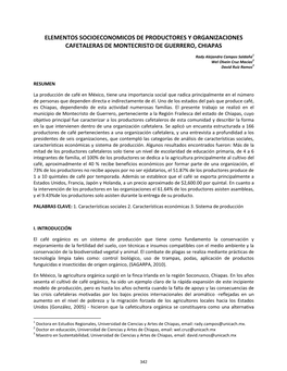 Elementos Socioeconomicos De Productores Y Organizaciones Cafetaleras De Montecristo De Guerrero, Chiapas