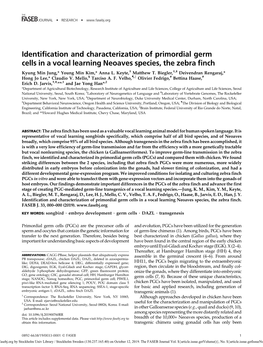 Identification and Characterization of Primordial Germ Cells in a Vocal Learning Neoaves Species, the Zebra Finch † † ‡ Kyung Min Jung,* Young Min Kim,* Anna L