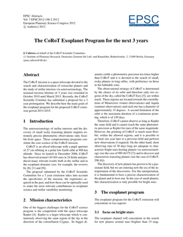 The Corot Exoplanet Program for the Next 3 Years