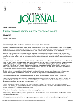 Wednesday Journal--Weekly Newspaper of Oak Park and River Forest | Family Reunions Remind Us How Connected We Are 02/14/2007 10:39 AM