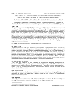 Prevalence of Gastrointestinal Helminth Infections in Indigenous Chickens of Selected Areas of Barisal District, Bangladesh