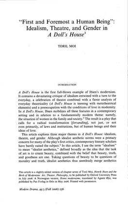 Idealism, Theatre, and Gender in a Doll's House'