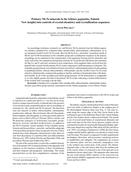 Primary Nb-Ta Minerals in the Szklary Pegmatite, Poland: New Insights Into Controls of Crystal Chemistry and Crystallization Sequences