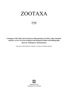 Zootaxa, Catalogue of the Stick and Leaf-Insects