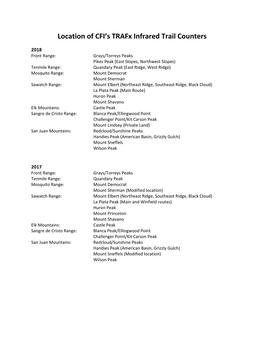 Location of CFI's Trafx Infrared Trail Counters