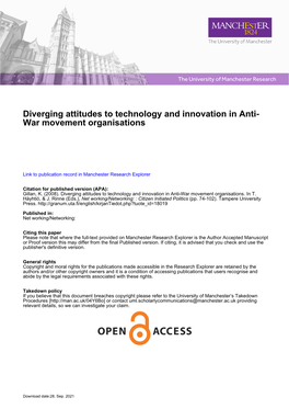 Diverging Attitudes to Technology and Innovation in Anti- War Movement Organisations