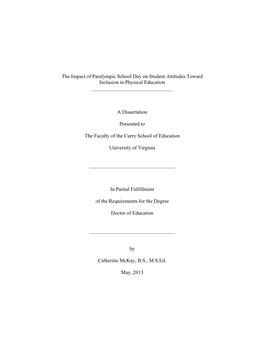 The Impact of Paralympic School Day on Student Attitudes Toward Inclusion in Physical Education ______