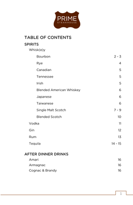 TABLE of CONTENTS SPIRITS Whisk(E)Y